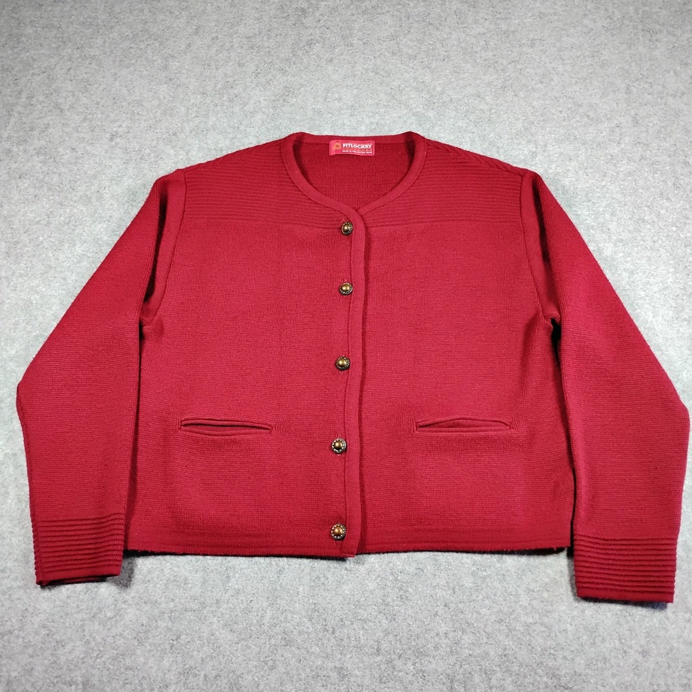 Pitlochry Knitwear Red Wool Blend Button Front‎ Cardigan Made in British Isles L